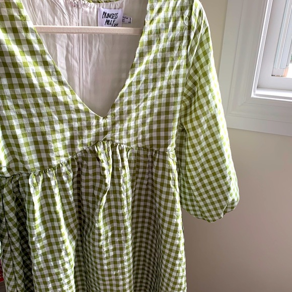 Adorable green+white babydoll plaid dress - Picture 2 of 2